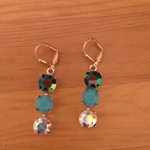 Peacock, turquoise + Aurora Borealis Crystal Drop Earrings - Picture 6 of 8